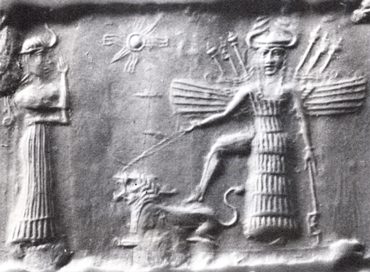 Strahlende Inanna, akkadisches Rollsiegel (um 2500 v.Chr.)